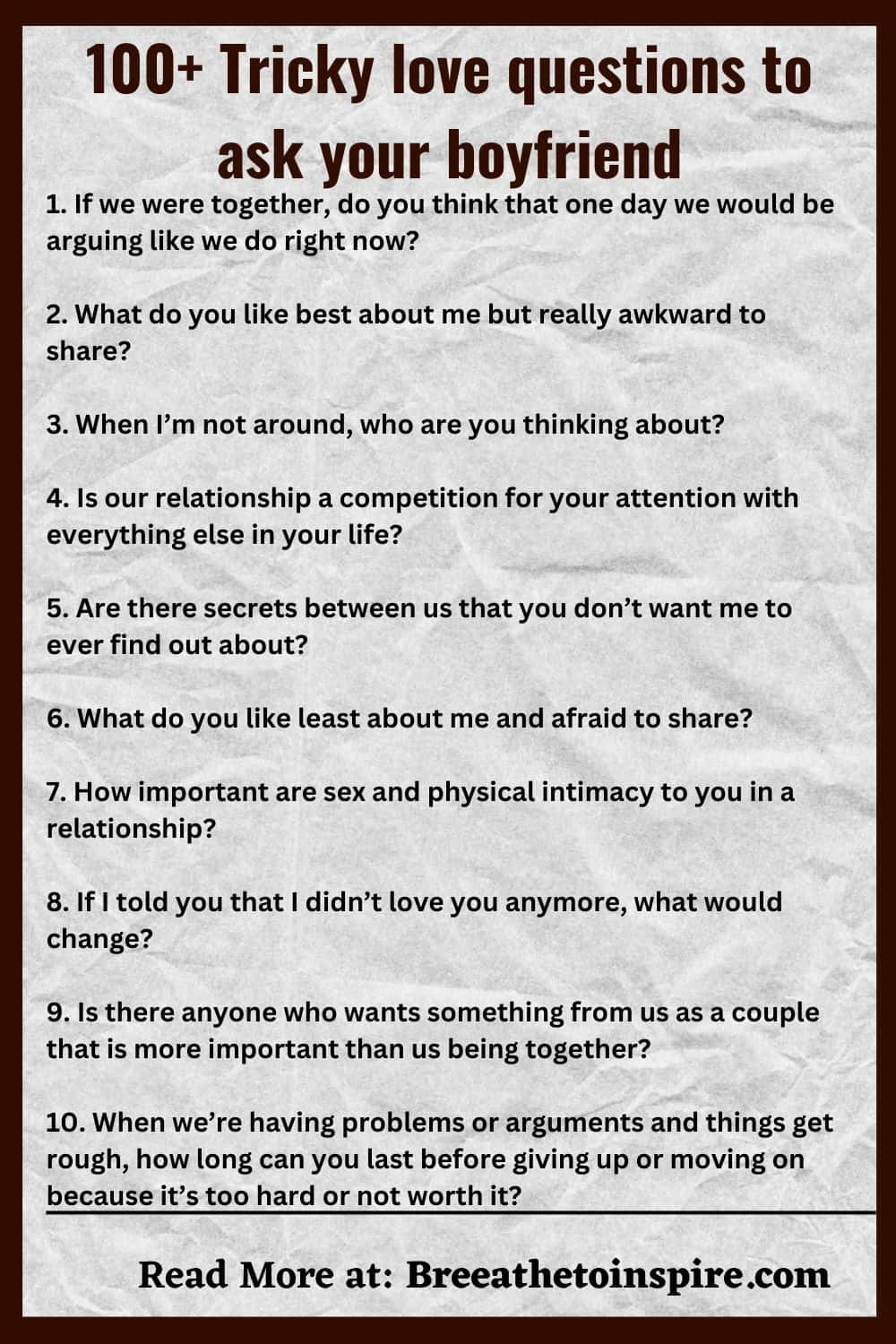 Tricky Love Questions To Ask Your Boyfriend    