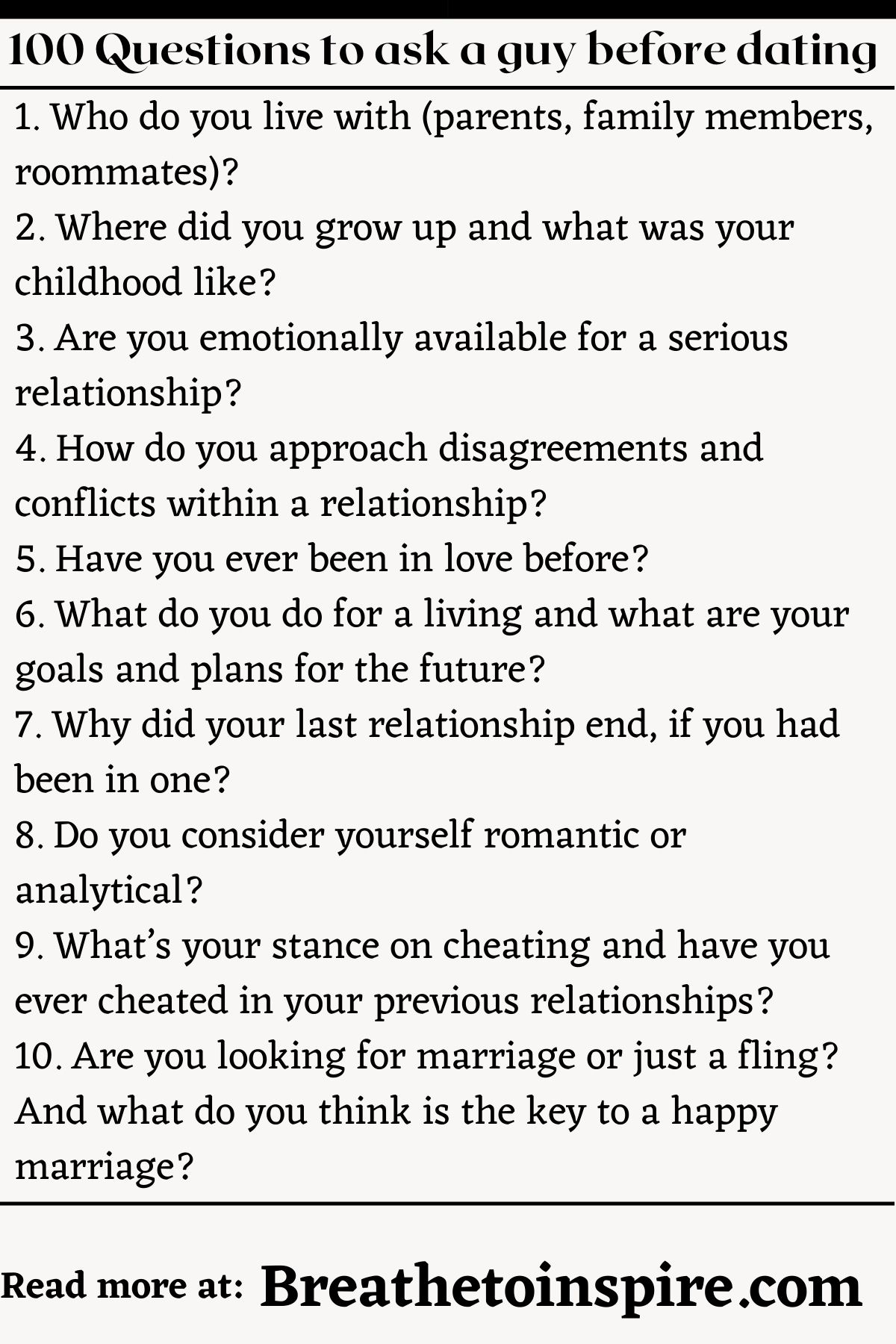 100 Questions To Ask A Guy Before Dating - Breathe To Inspire