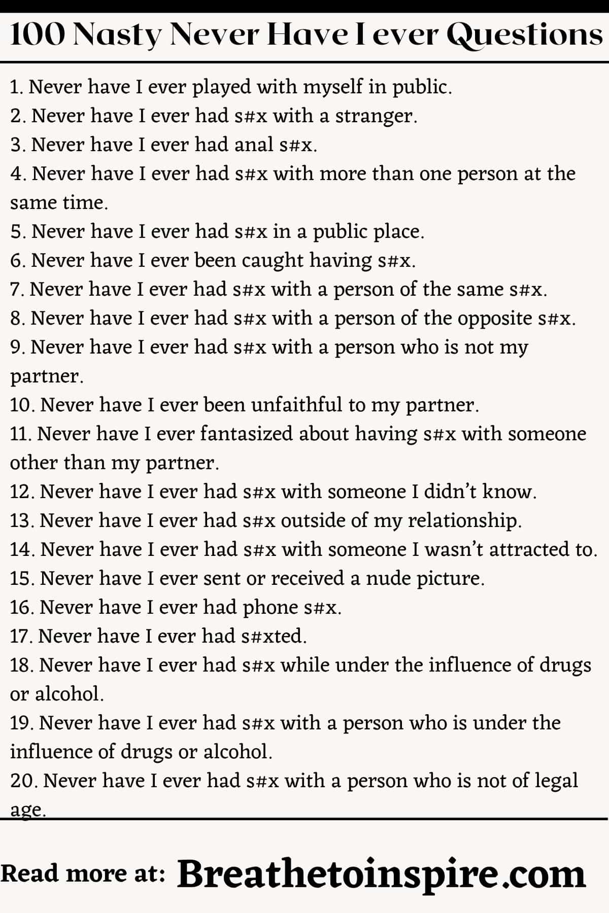 100 Nasty Never Have I Ever Questions (nasty Game Edition) - Breathe To ...