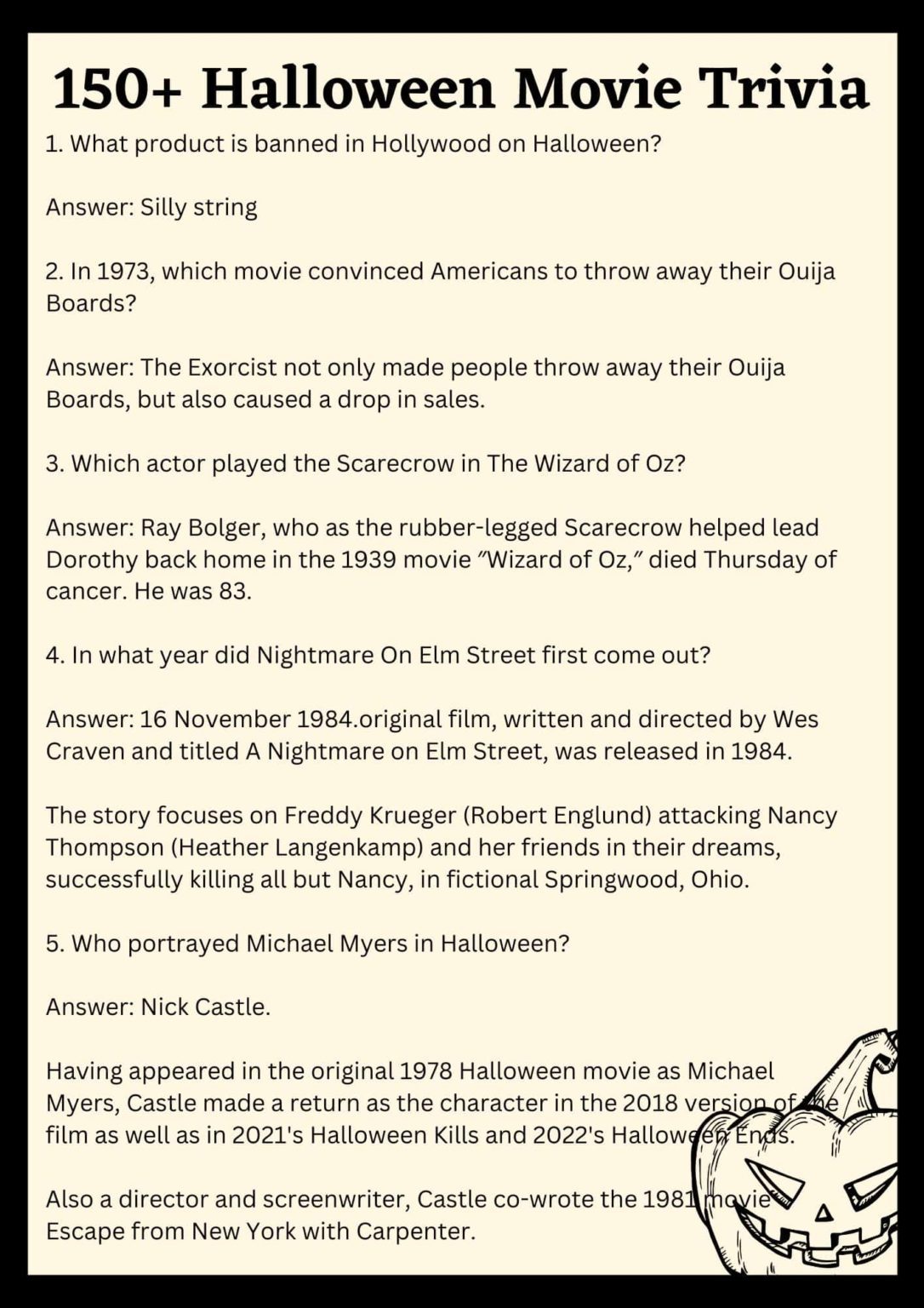 150 Ultimate Halloween Trivia Questions And Answers (Game Edition