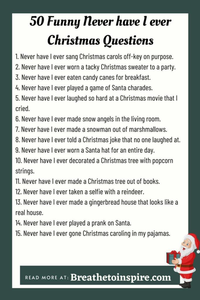 Funny Never Have I Ever Christmas Questions    683x1024 