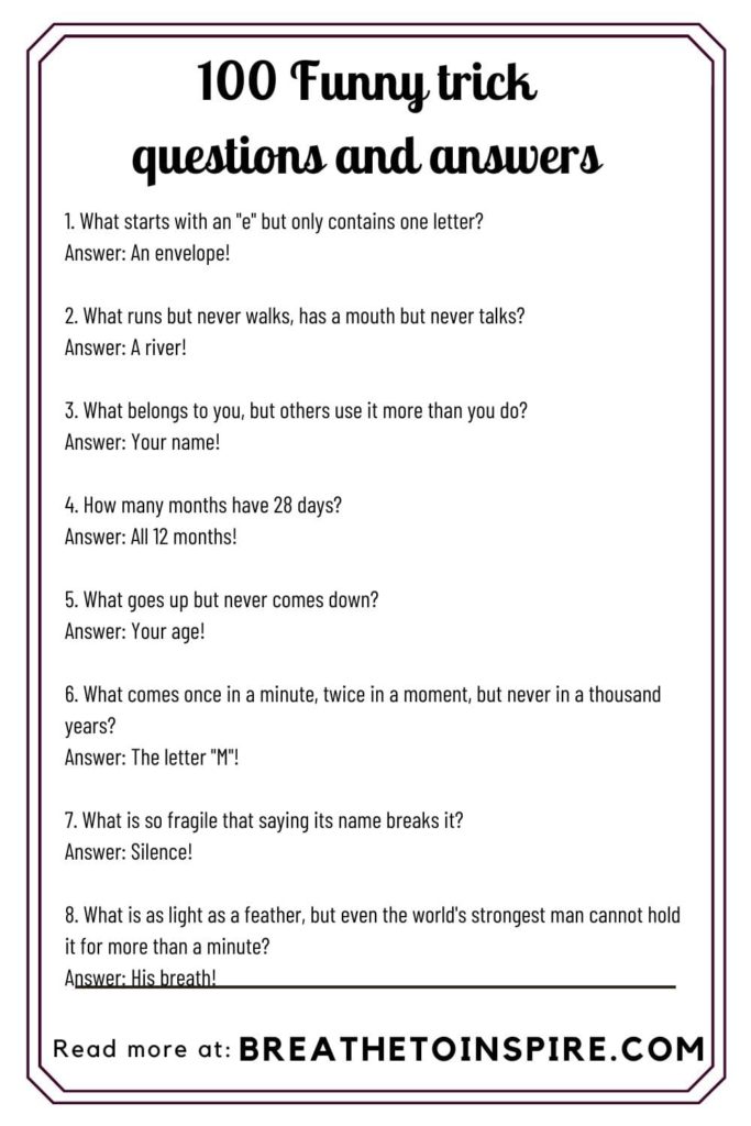 100 Funny Trick Questions And Answers Tricky Riddles Edition For Fun 100 Funny Trick Questions And Answers Tricky Riddles Edition For Fun