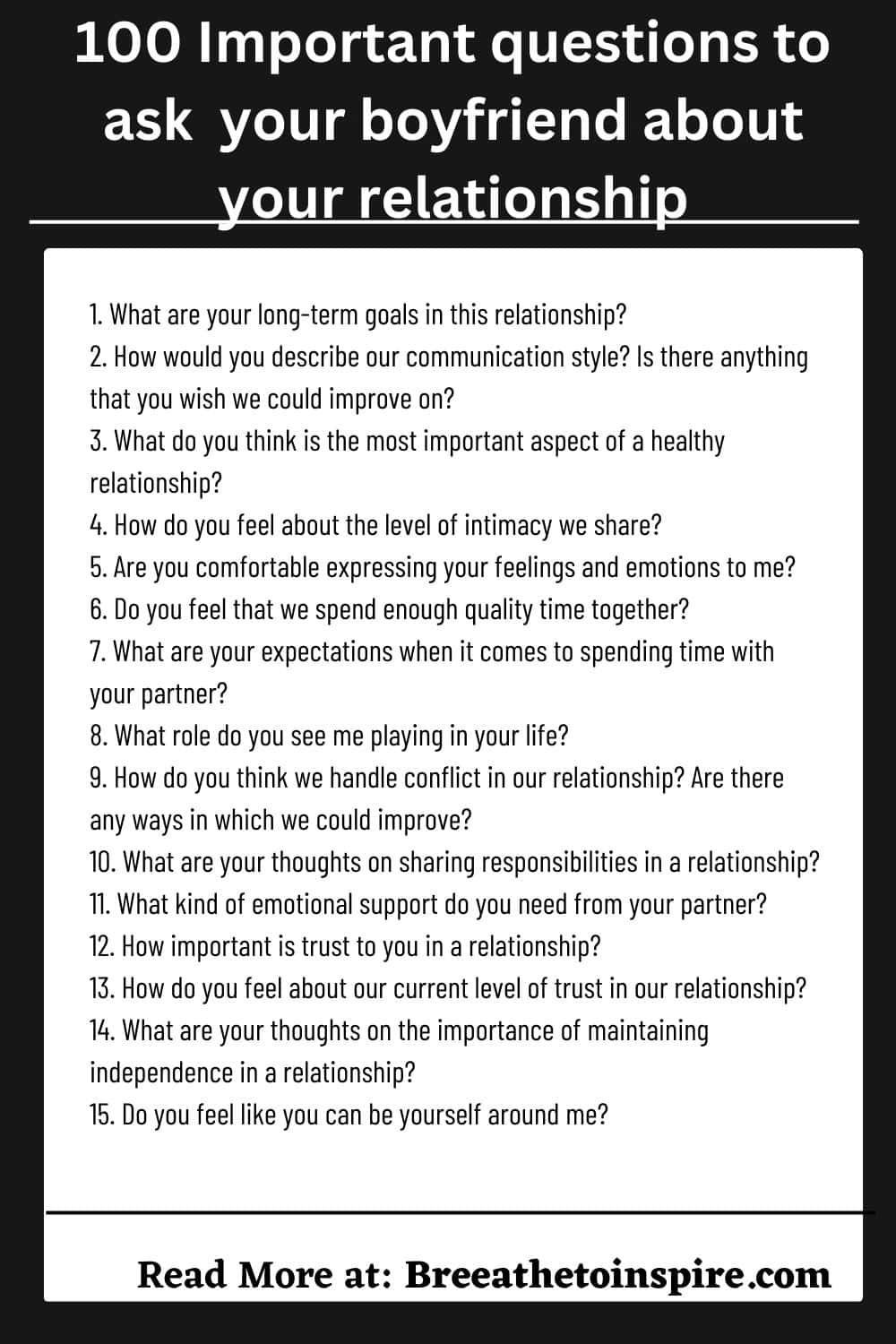 100 Important Questions To Ask Your Boyfriend (about Yourself, To Get ...