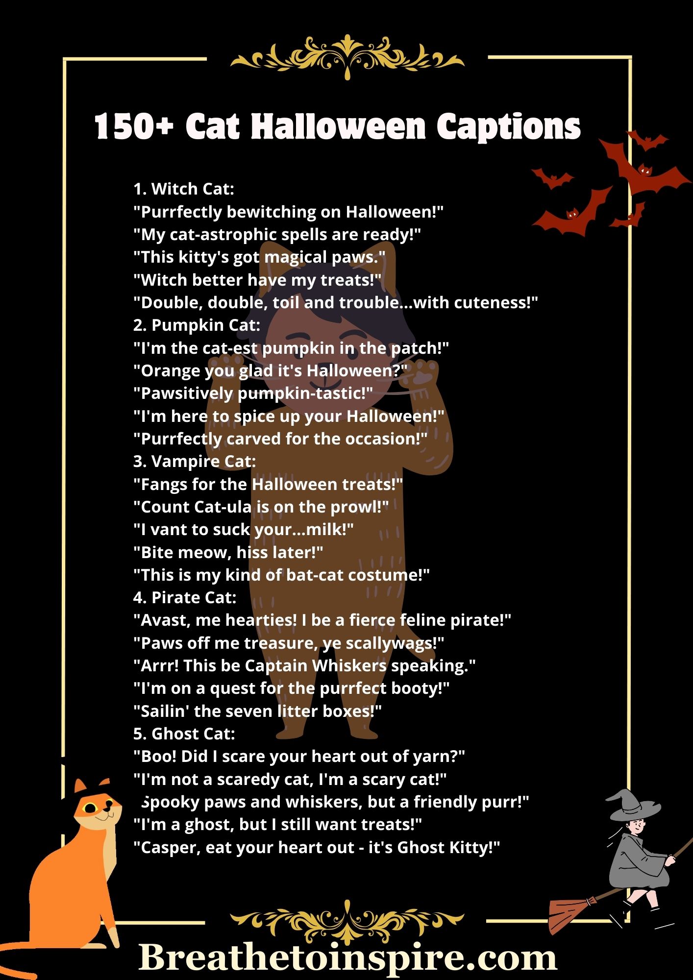 130+ Purrfect Cat Halloween Captions (from Black Cat To Witch Cat