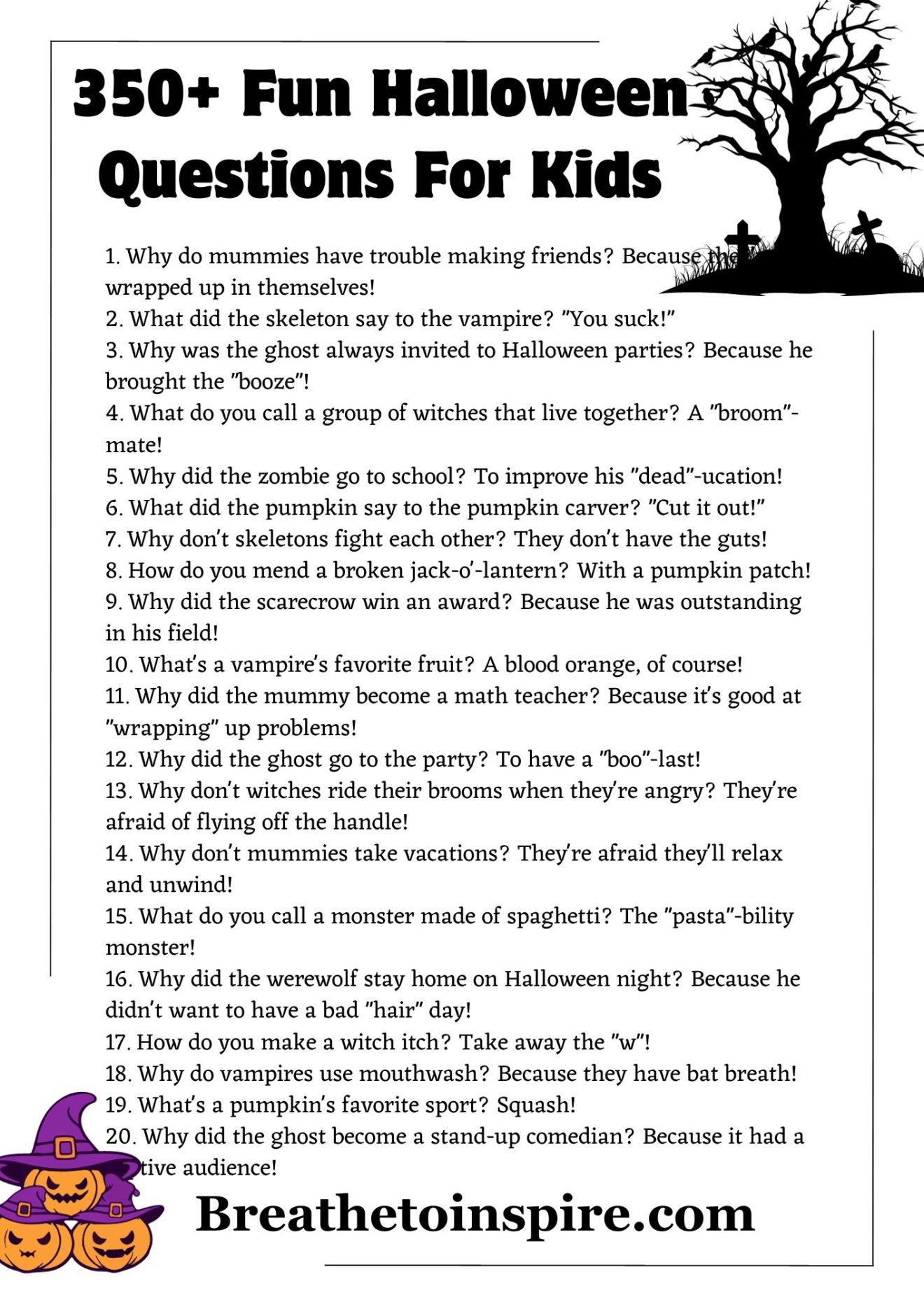 350+ Halloween Questions For Kids (trivia, Would You Rather, Never Have ...